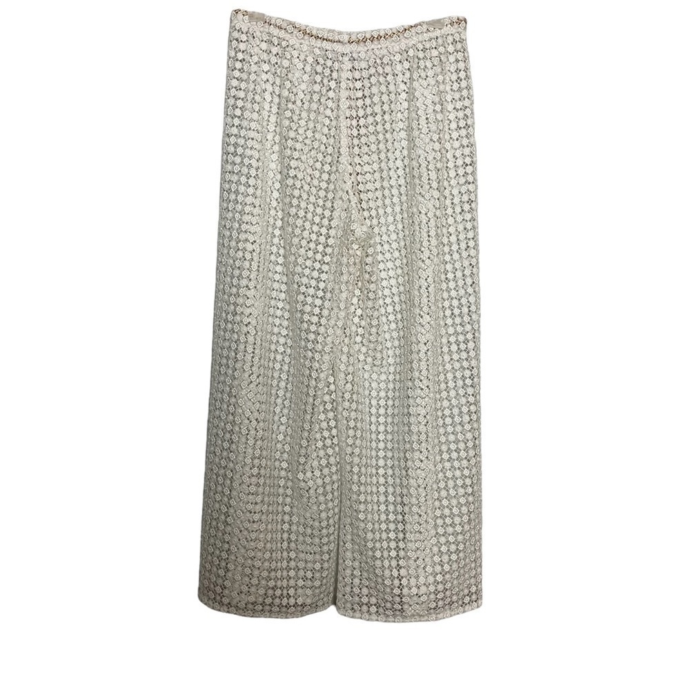 Cruise Style Cabana Beach White Lace Wide Leg w/Gold Waist Beach/ Swim Coverup - Picture 5 of 11